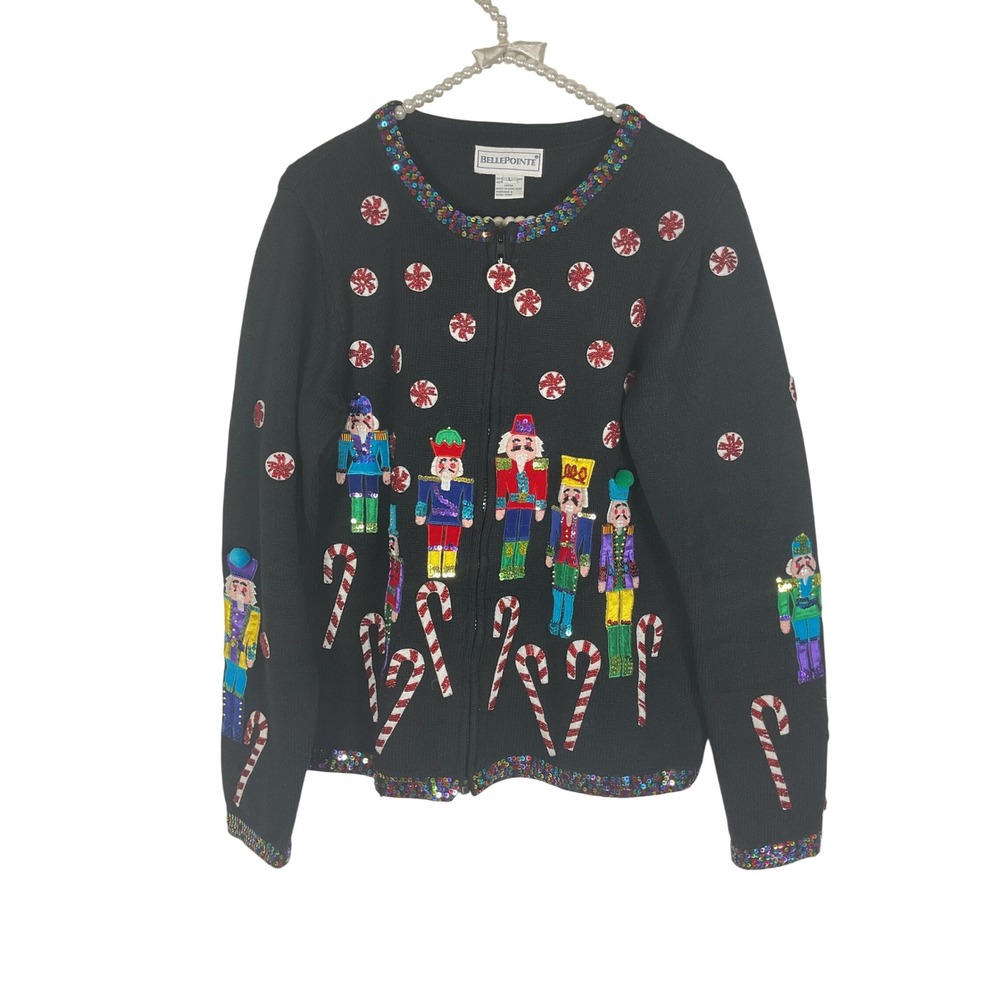 Radko Belle Pointe VTG 90's Christmas Beaded Full Zip Cardigan‎ Size Large